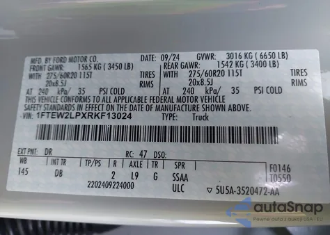 2024 Ford F-150 Stx from USA, damaged, VIN 1FTEW2LPXRKF13024